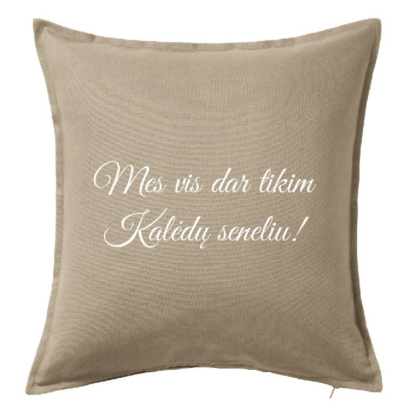 Dekoratyvinė pagalvėlė "Mes vis dar tikim Kalėdų seneliu"