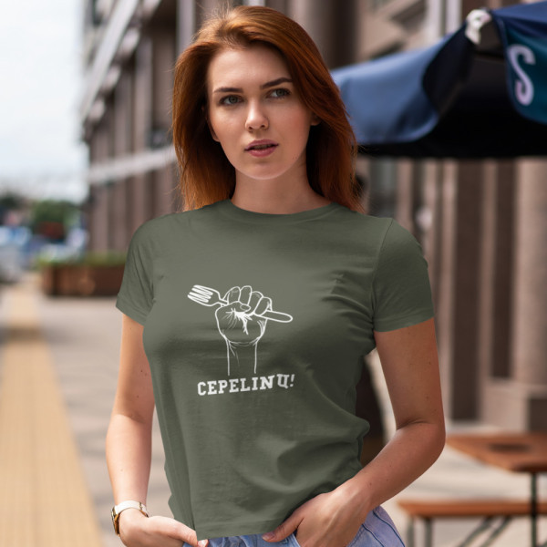 Moteriški marškinėliai "Noriu cepelinų!"