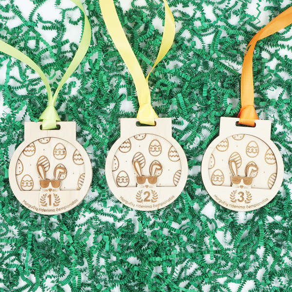 3D Graviruotų medinių medalių komplektas "Margučių ridenimo čempionai"