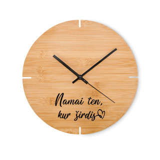 Bambukinis sieninis laikrodis "Namai ten, kur širdis" Bambukinis sieninis laikrodis "Namai ten, kur širdis"