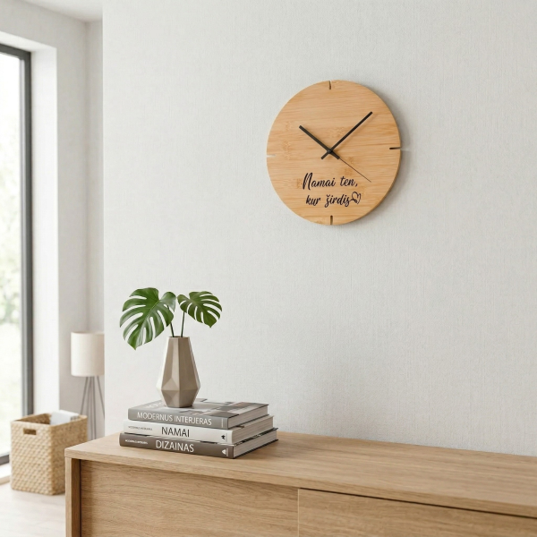 Bambukinis sieninis laikrodis "Namai ten, kur širdis"