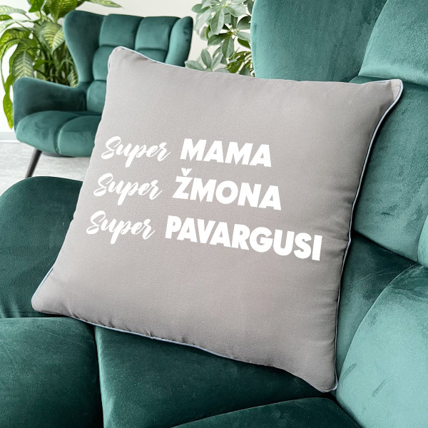 Dekoratyvinė pagalvėlė "Super mama apibūdinimas"