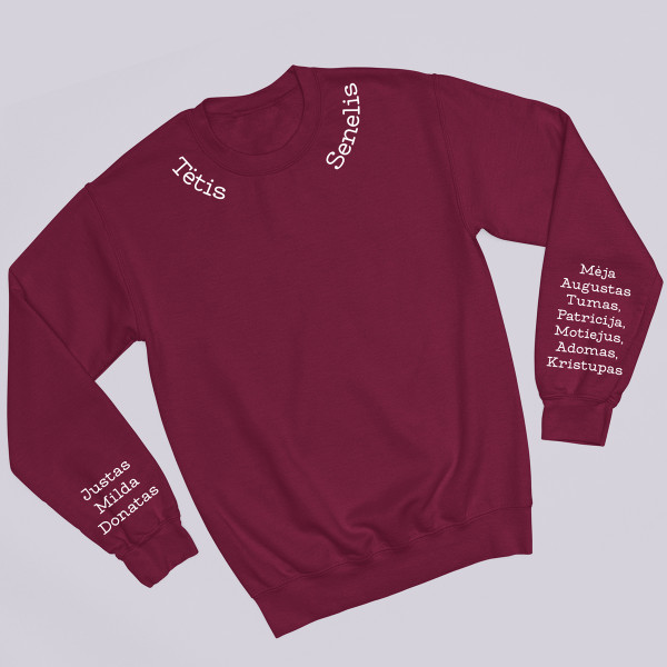Džemperis "Tėtis - senelis" su vaikų vardais ant rankovių (be kapišono)