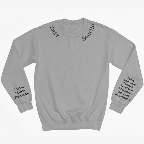 Džemperis "Tėtis - senelis" su vaikų vardais ant rankovių (be kapišono)