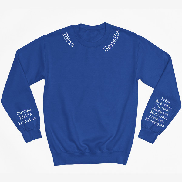 Džemperis "Tėtis - senelis" su vaikų vardais ant rankovių (be kapišono)