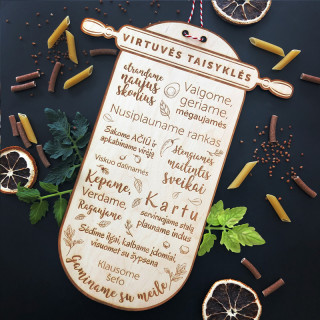 Graviruota medinė lentelė "Virtuvės taisyklės"