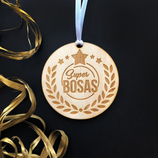 Graviruotas medinis medalis "Super bosas"