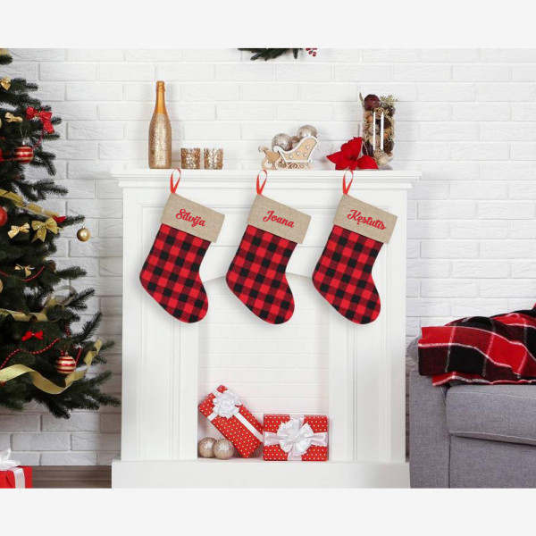Kalėdinė languota kojinė "Christmas" su pasirinktu vardu (40,5cm)
