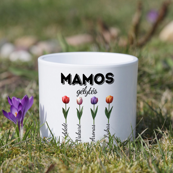 Keramikinis vazonas "Mamos gėlytės" su vaikų vardais