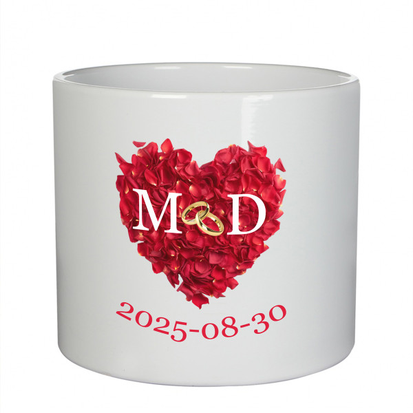 Keramikinis vazonas "Vestuvių proga" su Jūsų pasirinktais inicialais ir data