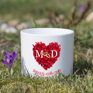 Keramikinis vazonas "Vestuvių proga" su Jūsų pasirinktais inicialais ir data