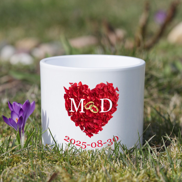 Keramikinis vazonas "Vestuvių proga" su Jūsų pasirinktais inicialais ir data