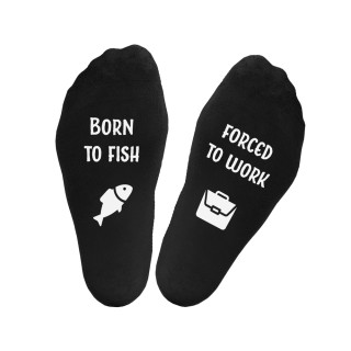 Kojinės su spauda ant padų "Born to fish, forced to work"