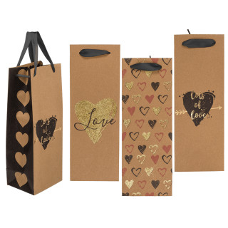 Kraft popieriaus dovanų maišelis buteliui "Love" (33x10x12cm)