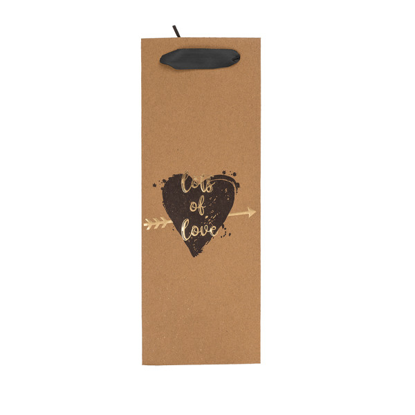 Kraft popieriaus dovanų maišelis buteliui "Love" (33x10x12cm)