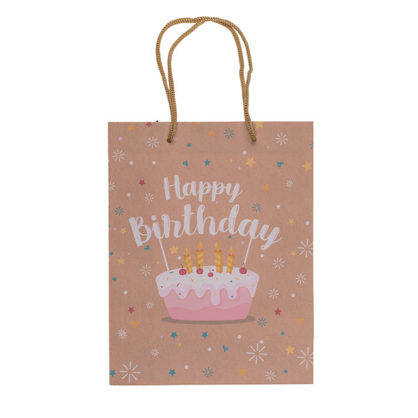 Kraft popieriaus dovanų maišelis "Happy Birthday" (23x18x8cm)