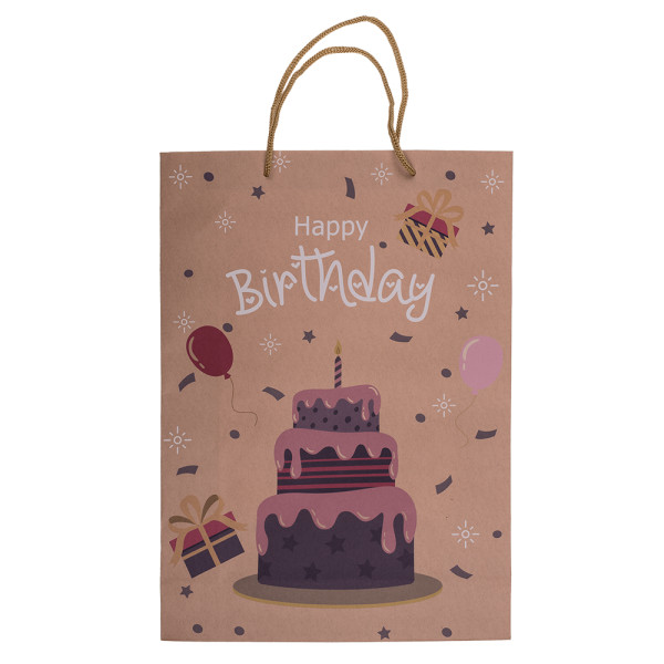 Kraft popieriaus dovanų maišelis "Happy Birthday" (34,5x25x8,5cm)