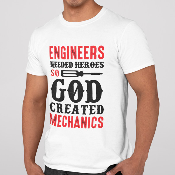 Marškinėliai "God created mechanics"