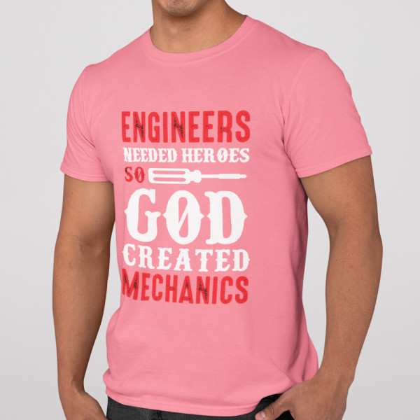 Marškinėliai "God created mechanics"