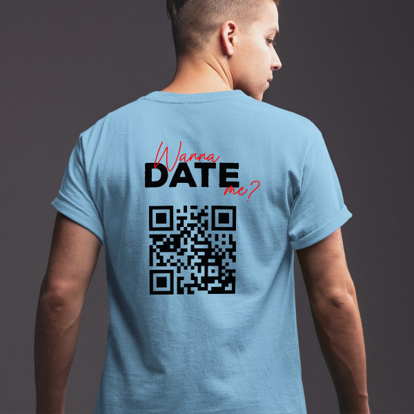 Marškinėliai "Wanna date me?" su personalizuotu QR kodu