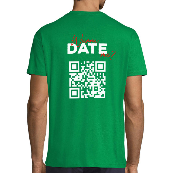 Marškinėliai "Wanna date me?" su personalizuotu QR kodu