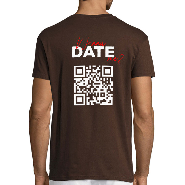 Marškinėliai "Wanna date me?" su personalizuotu QR kodu