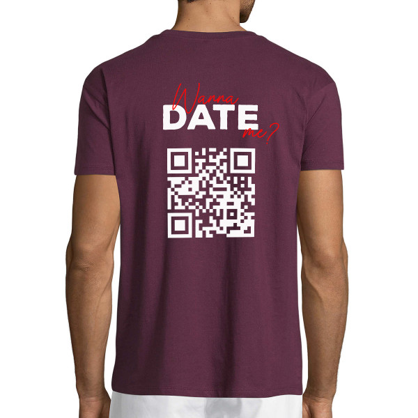 Marškinėliai "Wanna date me?" su personalizuotu QR kodu