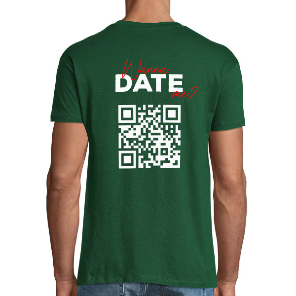 Marškinėliai "Wanna date me?" su personalizuotu QR kodu