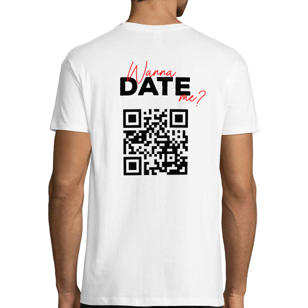 Marškinėliai "Wanna date me?" su personalizuotu QR kodu