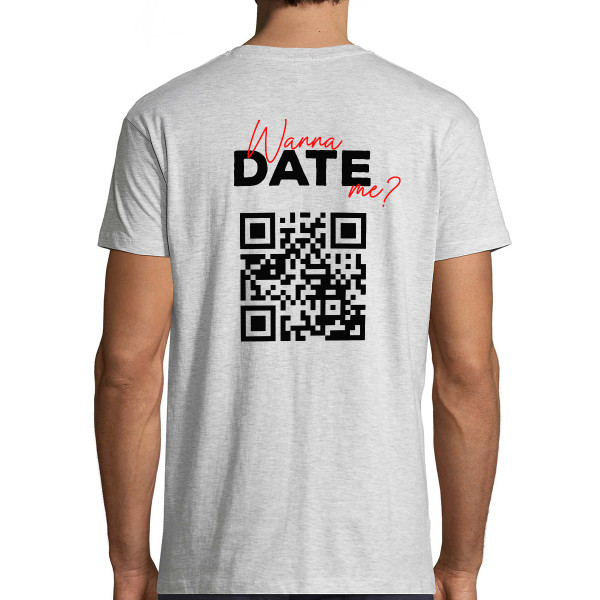 Marškinėliai "Wanna date me?" su personalizuotu QR kodu