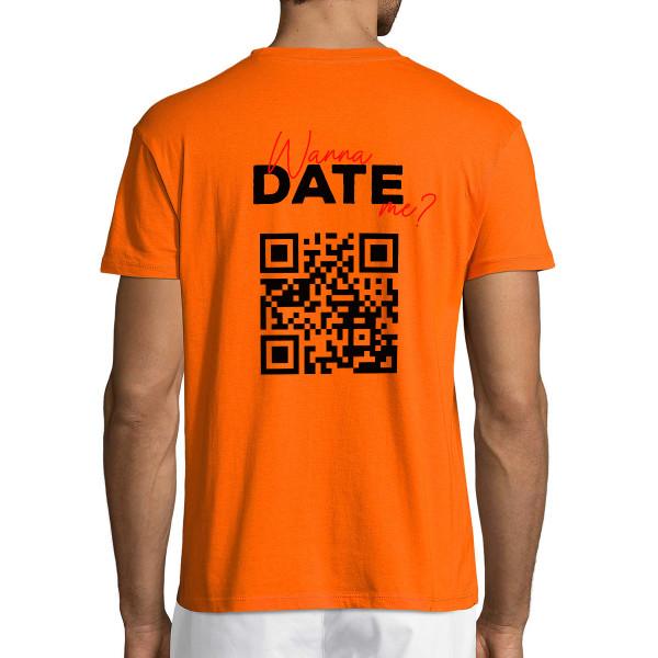 Marškinėliai "Wanna date me?" su personalizuotu QR kodu