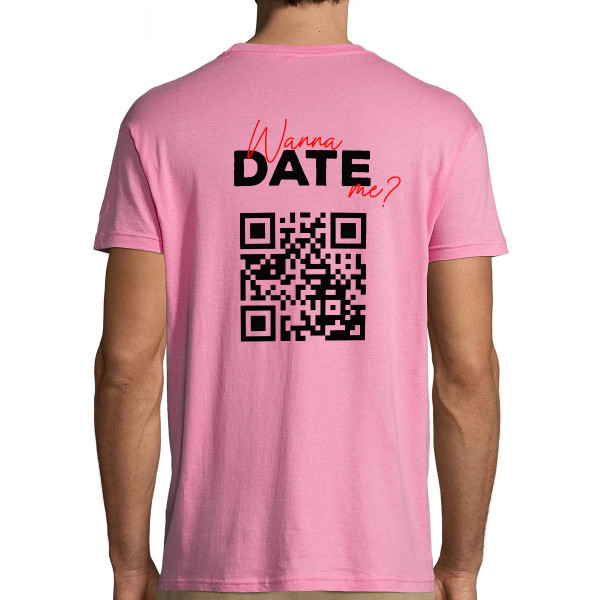 Marškinėliai "Wanna date me?" su personalizuotu QR kodu