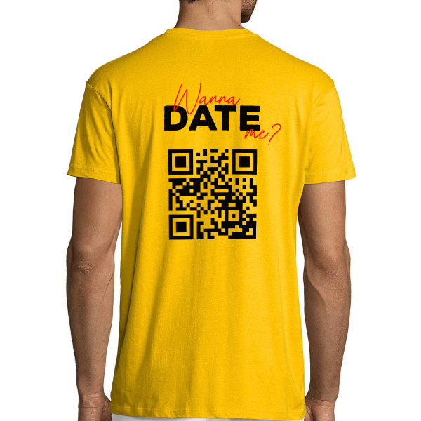 Marškinėliai "Wanna date me?" su personalizuotu QR kodu