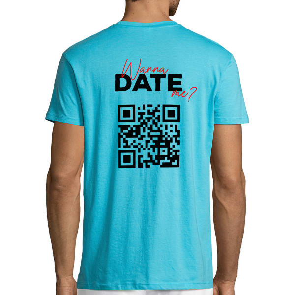 Marškinėliai "Wanna date me?" su personalizuotu QR kodu