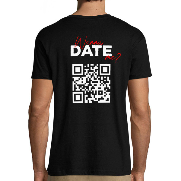 Marškinėliai "Wanna date me?" su personalizuotu QR kodu