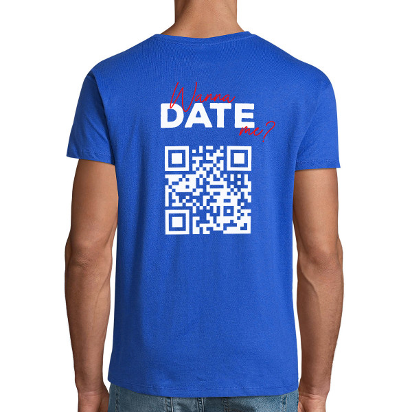 Marškinėliai "Wanna date me?" su personalizuotu QR kodu