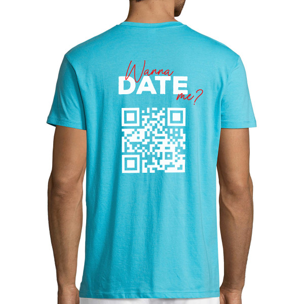 Marškinėliai "Wanna date me?" su personalizuotu QR kodu