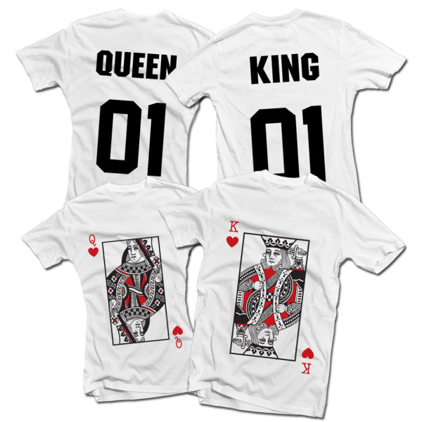 Marškinėlių komplektas "King & Queen" su spauda iš priekio ir iš galo