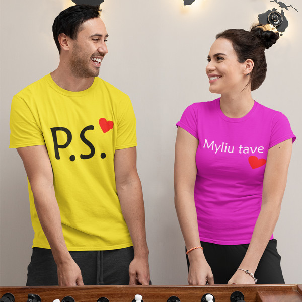Marškinėlių komplektas "P.S" su pasirinktu užrašu