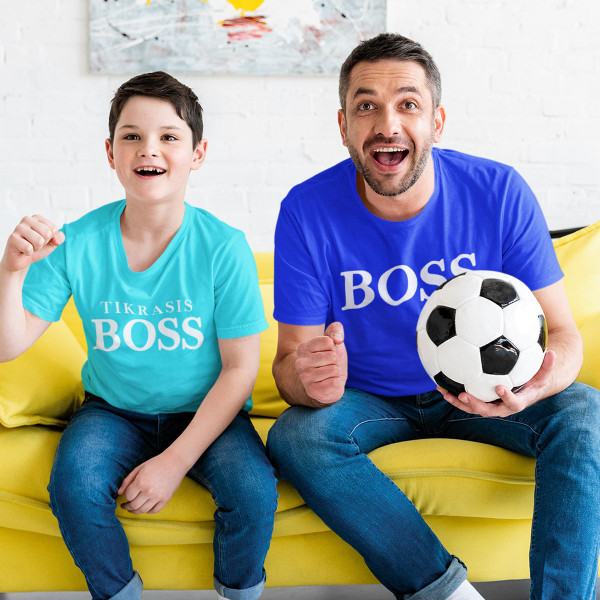 Marškinėlių komplektas tėčiui ir vaikui "Bosas ir tikrasis bosas"
