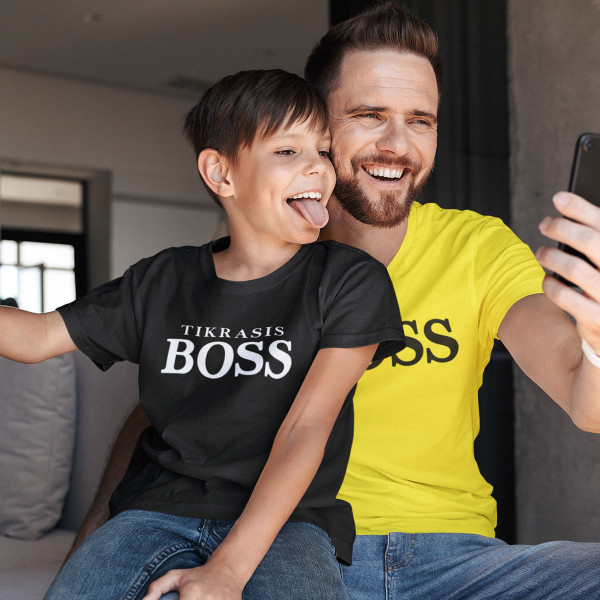 Marškinėlių komplektas tėčiui ir vaikui "Bosas ir tikrasis bosas"