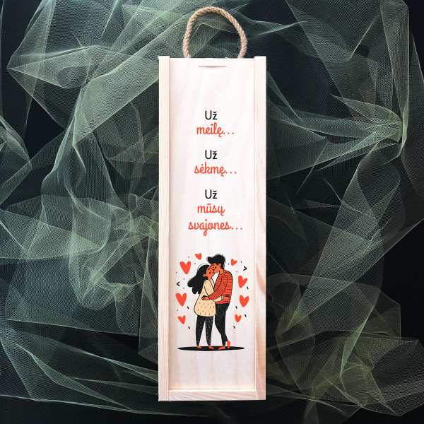 Medinė butelio dėžė "Už meilę"