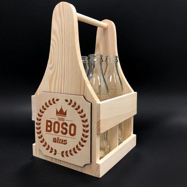 Medinė butelių dėžė "Tikro BOSO alus"