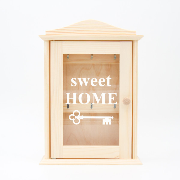 Medinė raktų dėžutė su stiklu "Sweet home"