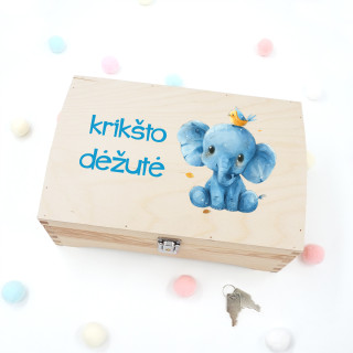 Medinė skrynelė "Krikšto dėžutė su drambliuku"