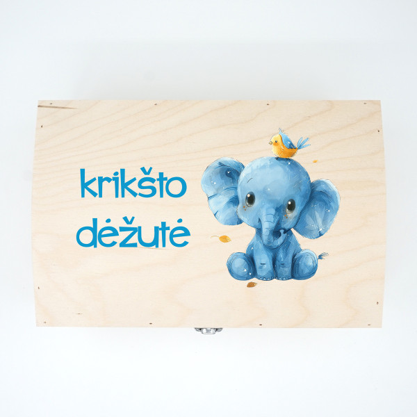 Medinė skrynelė "Krikšto dėžutė su drambliuku"