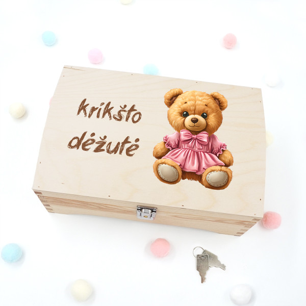 Medinė skrynelė "Krikšto dėžutė su meškute"