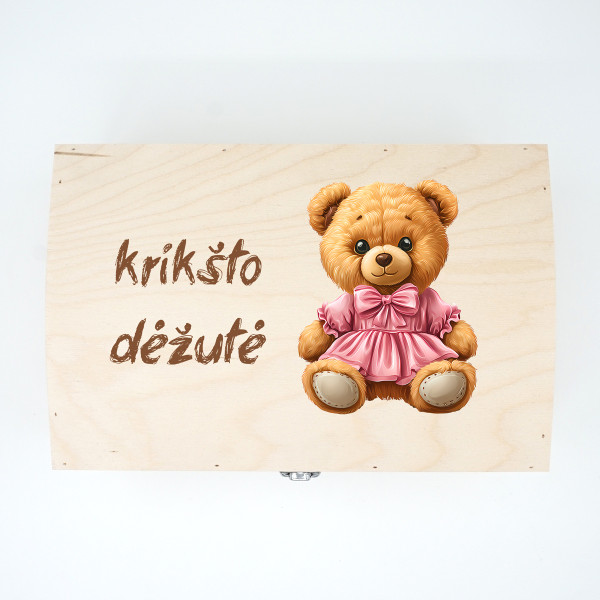 Medinė skrynelė "Krikšto dėžutė su meškute"