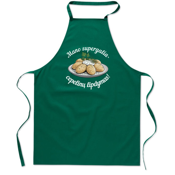 Medvilninė prijuostė "Mano supergalia - cepelinų lipdymas"