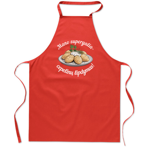 Medvilninė prijuostė "Mano supergalia - cepelinų lipdymas"